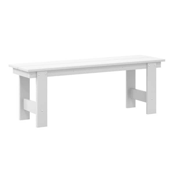 Shoreside Outdoor Patio 48 in. Plastic All Weather Porch Picnic Bench in White