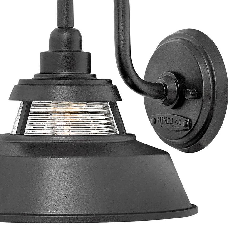 Black Ribbed Glass Outdoor Wall Mount Lantern Light