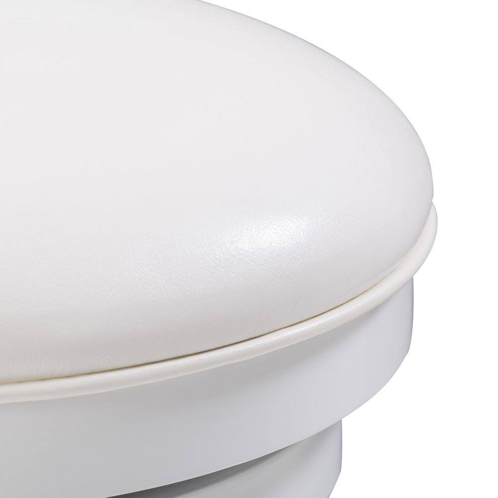 White Faux Leather Swivel Barstool with Wood Frame