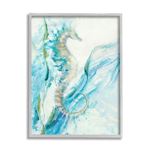 "Nautical Seahorse Blue Fluid Ocean Water" by Dina D'Argo Framed Nature Wall Art Print 16 in. x 20 in.