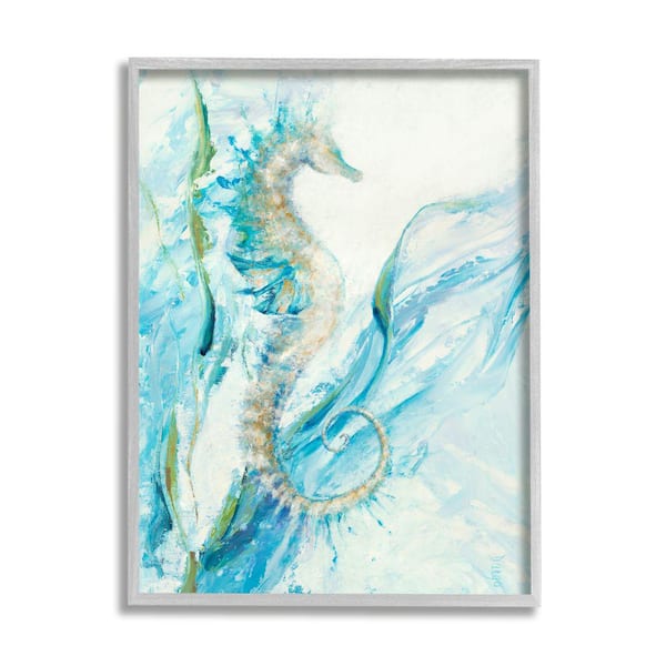 Stupell Industries Nautical Seahorse Blue Fluid Ocean Water by Dina D'Argo Framed Nature Wall Art Print 24 in. x 30 in.
