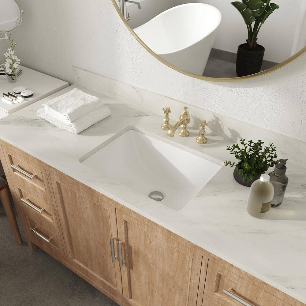 White Ceramic Rectangular Undermount Bathroom Sink with Overflow