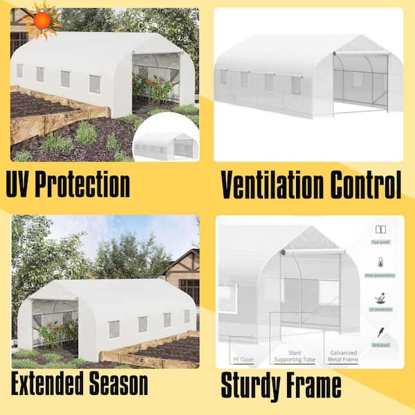 20 ft. x 10 ft. x 7 ft. Outdoor Walk in DIY Greenhouse, Tunnel Green House with Roll-up Windows, Zippered Door, PE Cover