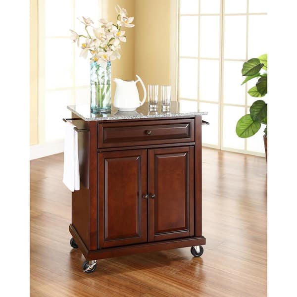 Rolling Mahogany Kitchen Cart with Granite Top