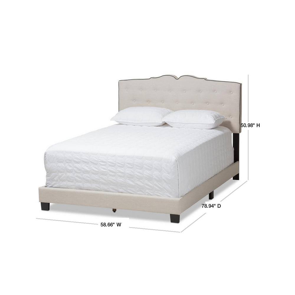 Light Beige Upholstered Full Bed with Tufted Headboard and Drawers