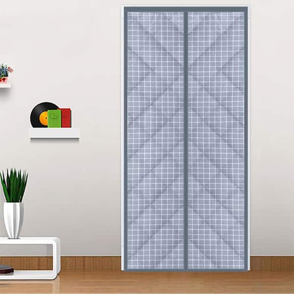 Wellco 31.5 in. x 79 in. Gray Plastic Thermal Insulated Door Curtain Magnetic Screen Door Noise Reduction Waterproof