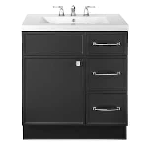 Manhattan 30 in. W x 21 in. D x 36-1/2 in. H Sink Free Standing Vanity Side Cabinet in Black with White Acrylic Top