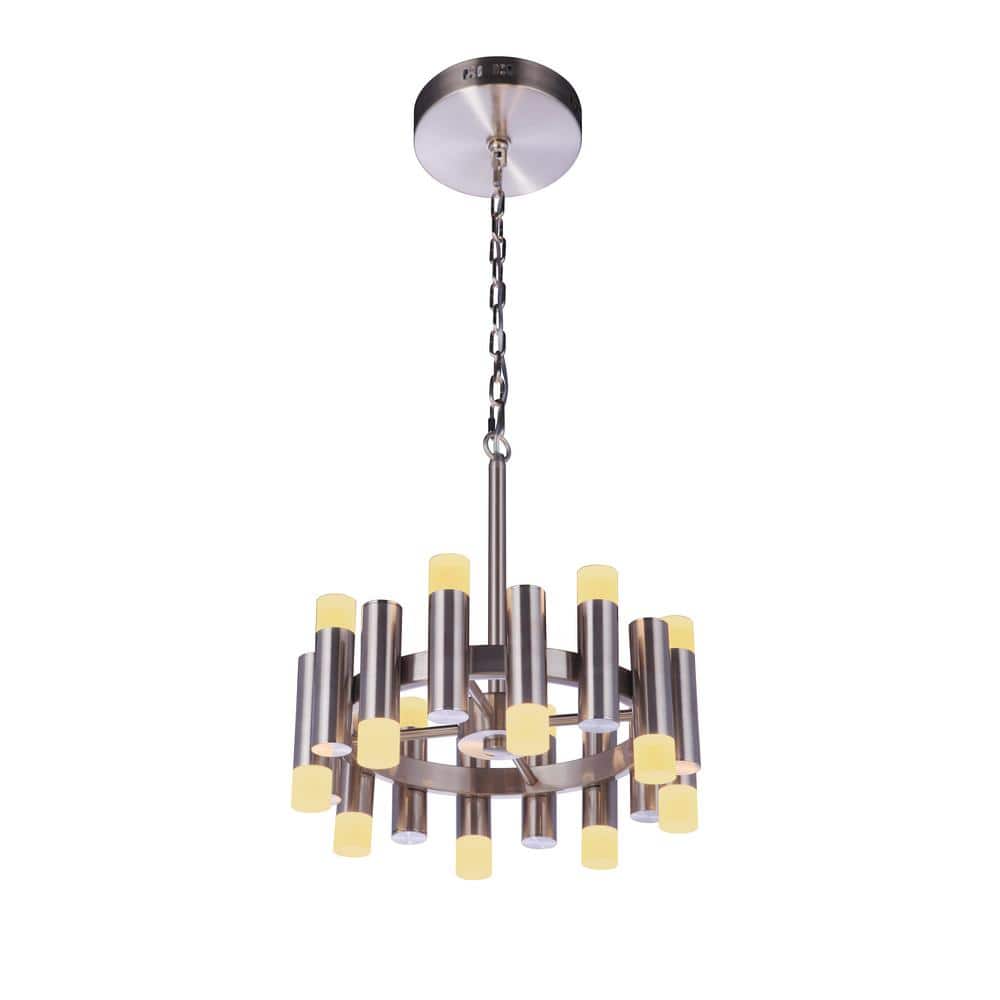 Brushed Polished Nickel 20-Light LED Chandelier with Frosted Glass Shades