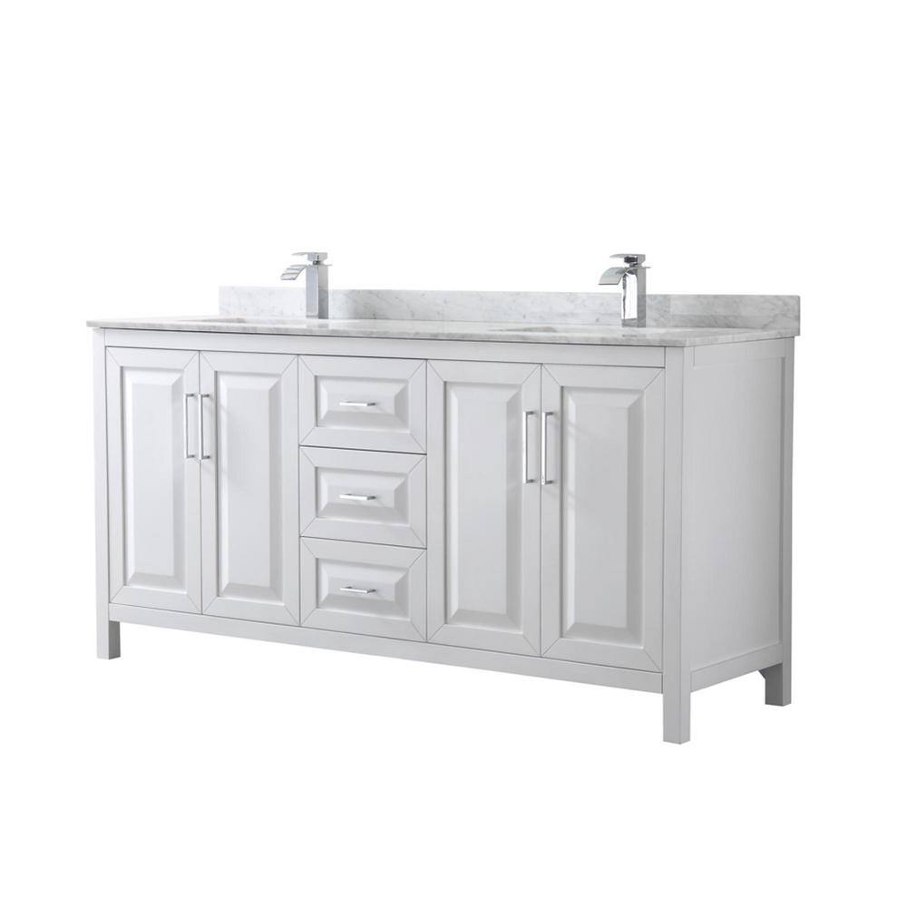 Elegant 72'' White Double Freestanding Vanity with Carrara Marble Top