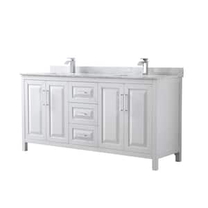 Daria 72 in. Double Bathroom Vanity in White with Marble Vanity Top in Carrara White with White Basin