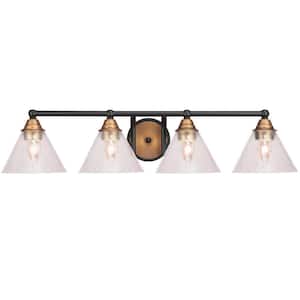 Madison 8.25 in. 4-Light Bath Bar, Matte Black and Brass, Clear Bubble Glass Vanity-Light