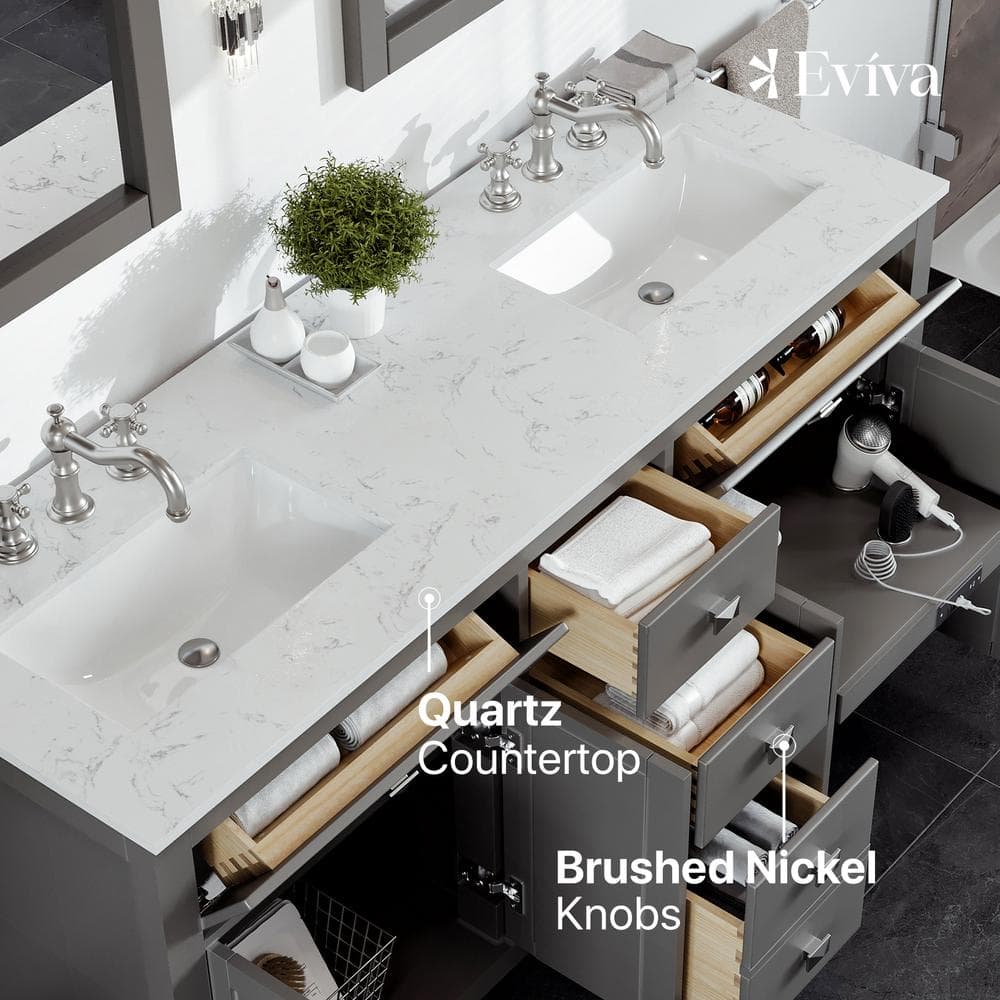 Artemis 60" Gray Double Sink Vanity with Carrara Top