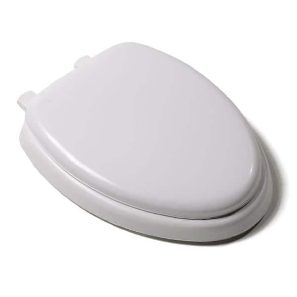 JONES STEPHENS Deluxe Soft Seat with Wood Cores Elongated Closed Front Toilet Seat with Cover and Adjustable QuicKlean Hinge in. White