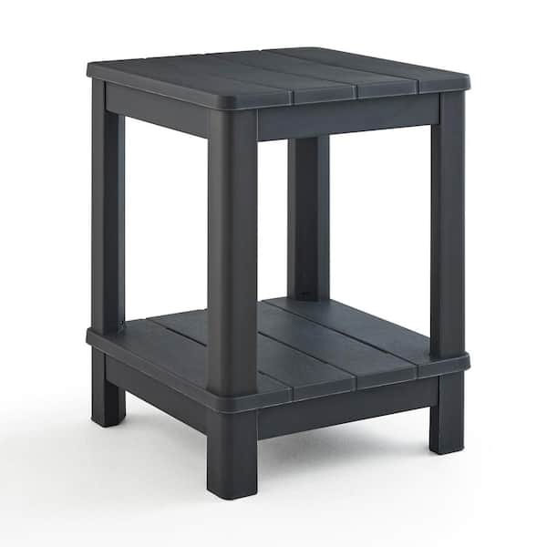 Keter Deluxe 20 in. Resin Graphite Square Patio Side Table With Storage