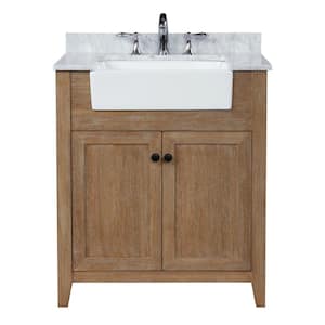Sally 30 in. Single Bath Vanity in Ash Brown with Marble Vanity Top in Carrara White with Farmhouse basin