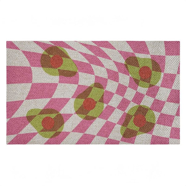 Optical Illusion Avocados Purple 18 in. x 30 in. Polyester Non-Slip Outdoor Door Mat