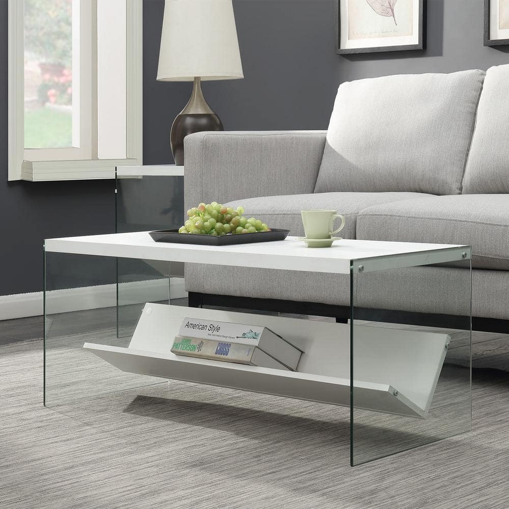 SoHo Rectangular White Wood Coffee Table with Glass Accents