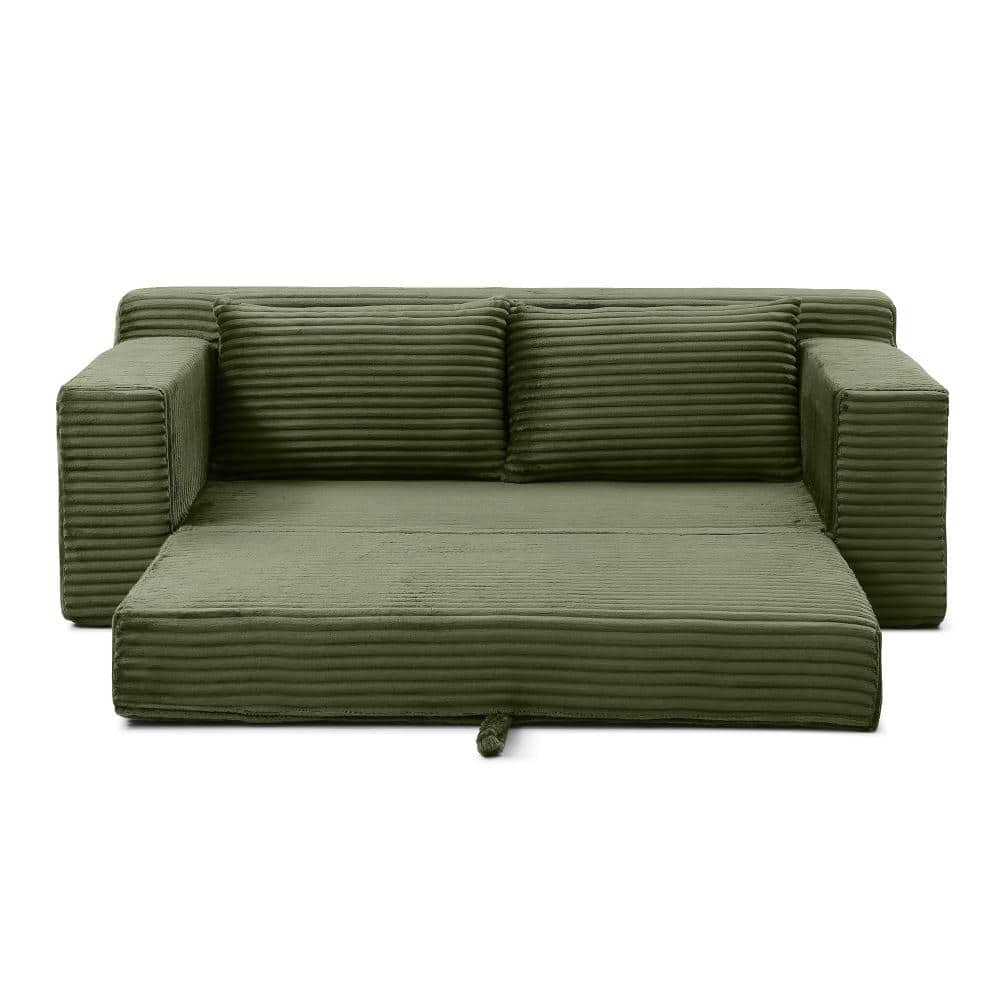 71 in. Green Corduroy Loveseat Twin Size Sofa Bed with Pull-Out Bed, No Assembly Required durable construction price history on PriceWatchPro
