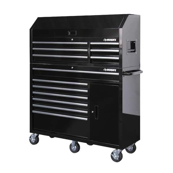Husky 52 in. 13-Drawer and 1-Door Tool Chest and Rolling Cabinet Set in Black
