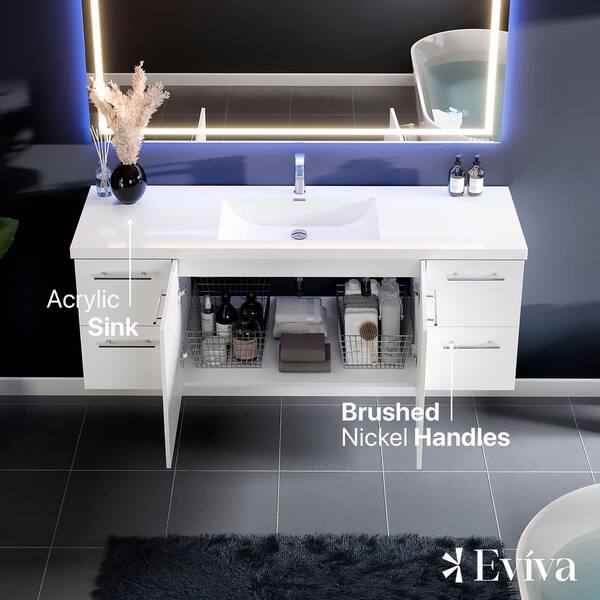 Axel 60 in. W x 21.7 in. D x 23 in. H Floating Bath Vanity in White with White Acrylic Top