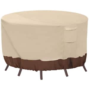 62 in. W x 62 in. D x 28 in. H 100% Waterproof Round Patio Table and Chair Set Cover, Beige and Brown