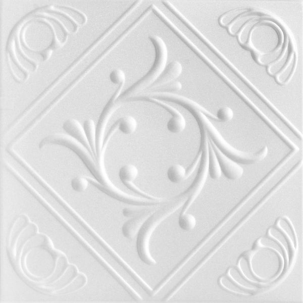 A La Maison Ceilings Diamond Wreath Plain White 1.6 ft. x 1.6 ft. Glue Up Foam Ceiling Tile (384 sq. ft. / Case)