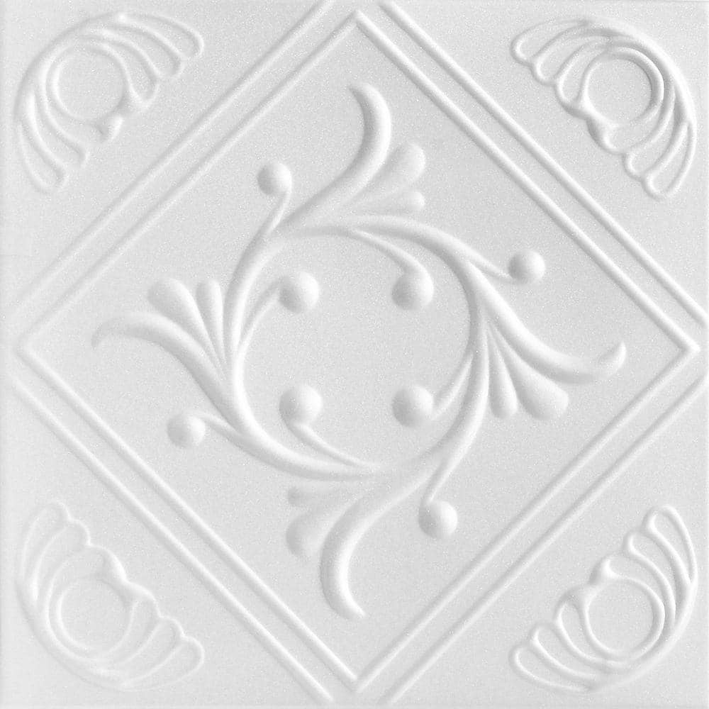 Diamond Wreath Plain White 1.6 ft. x 1.6 ft. Glue Up Foam Ceiling Tile (768
