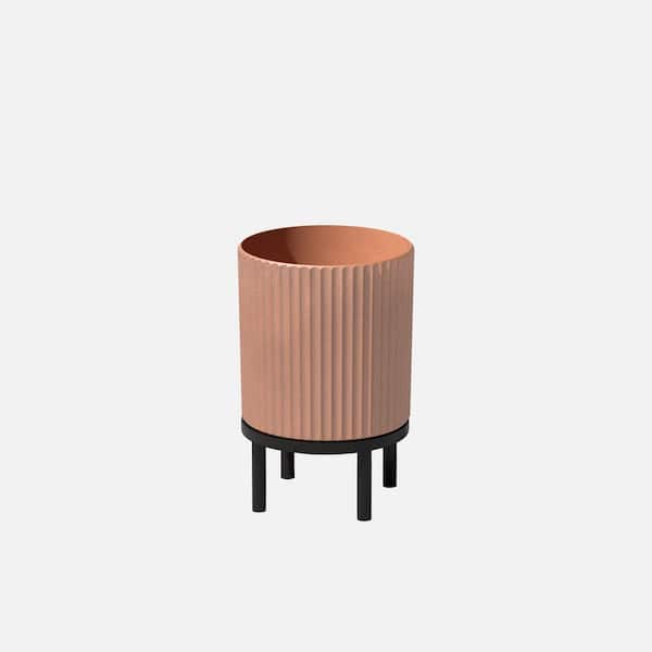 Veradek Demi Medium Terracotta Plastic Round Planter with Black Stand and Drainage Holes (10.5 in. L x 10.5 in. W x 16 in. H)