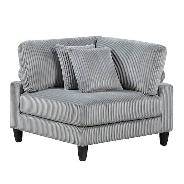 Laurelton Gray Corduroy Fabric Corner Seat Arm Chair