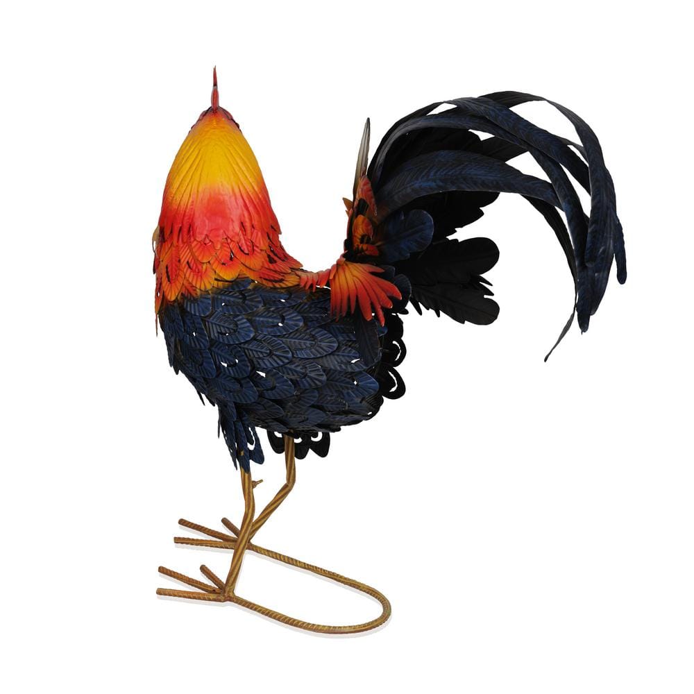 Vibrant Multicolor Steel Rooster Garden Statue, 25"