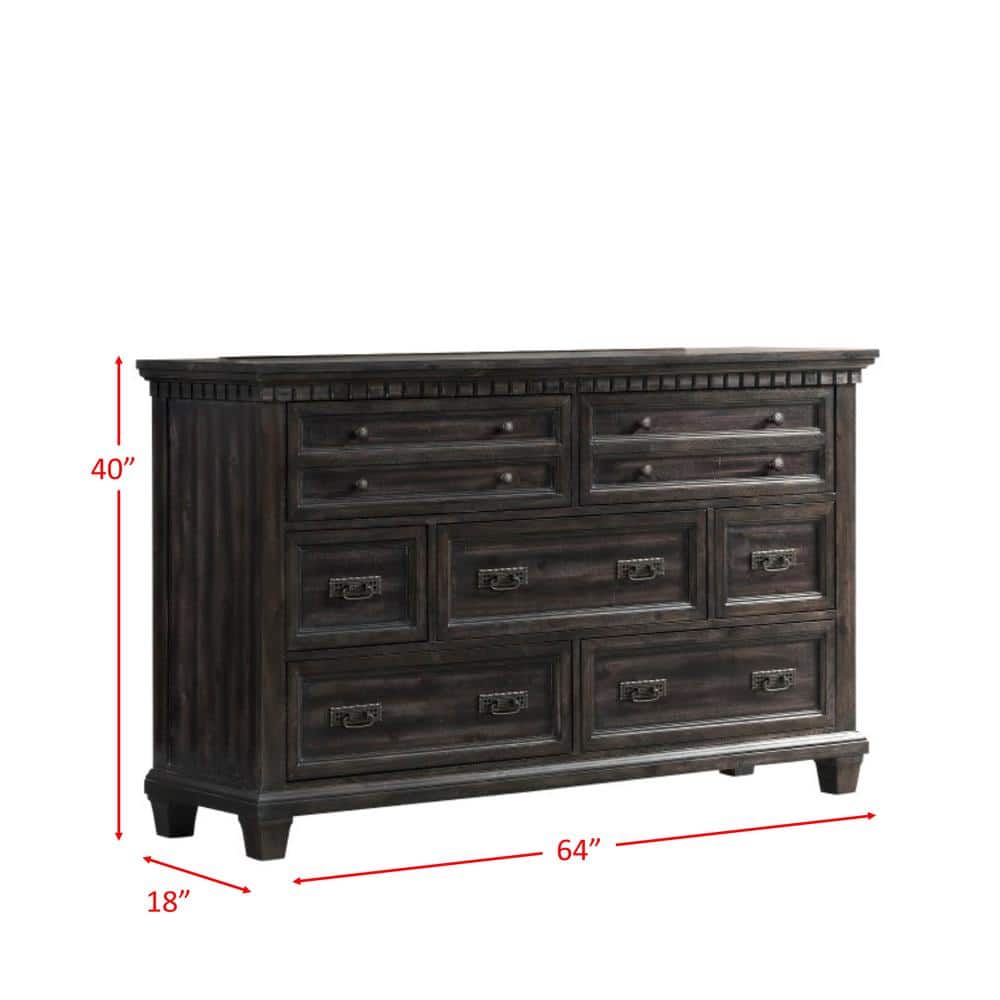 Smokey Walnut 7-Drawer Traditional Dresser with Hidden Compartments