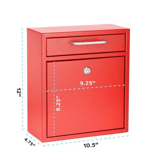 ACL Wall Mounted Letter Box for Outside with Lock Outdoor PostBoxes - Red  Mailbox Postage Box - Durable Letterbox Cast Iron Post Office Box 17Dx 44H