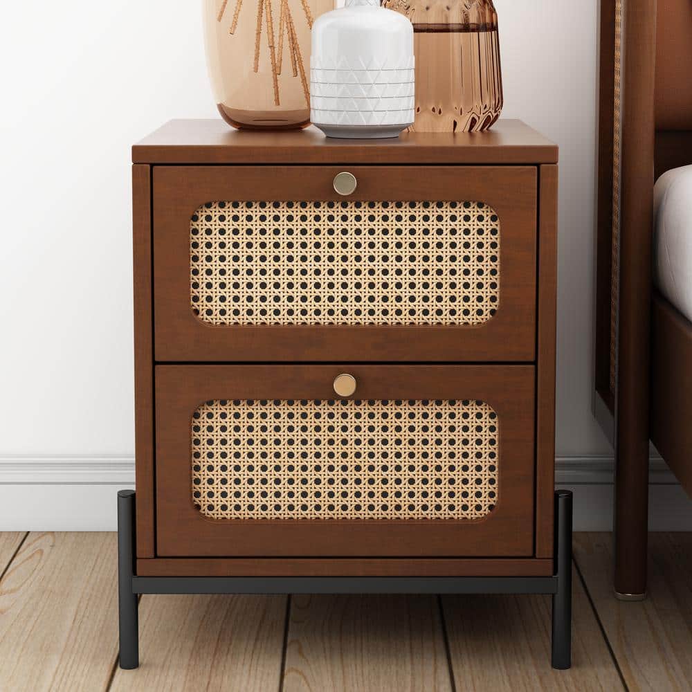 17 in. W x 17 in. D x 21.6 in. H Walnut Brown Wood Linen Cabinet with 2 Rat