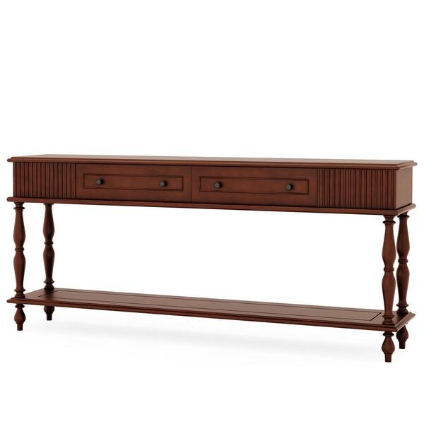 BYBLIGHT Turrella 70.86 In. Cherry Rectangle Wooden Console Table ...