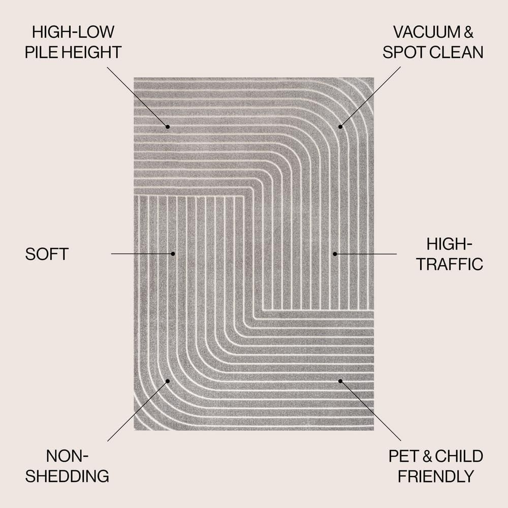 Odense Minimalist Geometric Gray/Ivory 4' x 6' Synthetic Area Rug