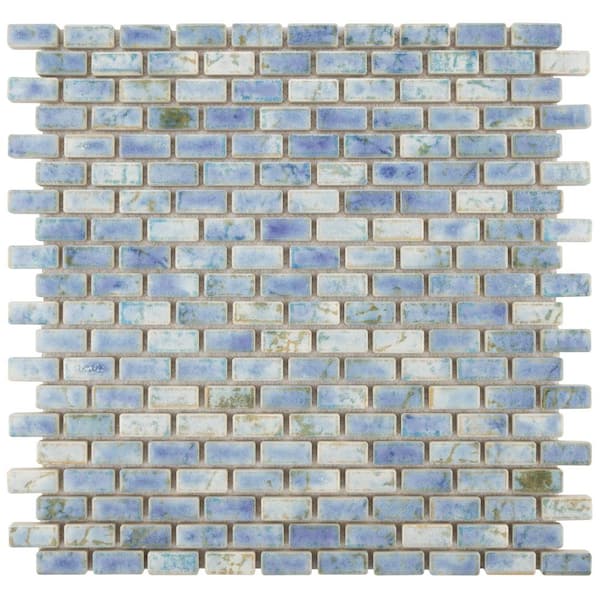 Merola Tile Rustica Subway Neptune Blue 11-3/4 in. x 11-3/4 in. x 8 mm Porcelain Mosaic Tile
