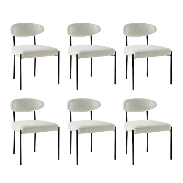 JAYDEN CREATION Kar Boucle Lamb Wool Slipcover Dining Chair with Removable and Washable Plush Seat Cover Set of 6-Ivory