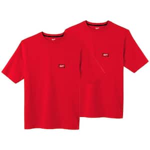 Men's Large Red Heavy-Duty Cotton/Polyester Short-Sleeve Pocket T-Shirt (2-Pack)