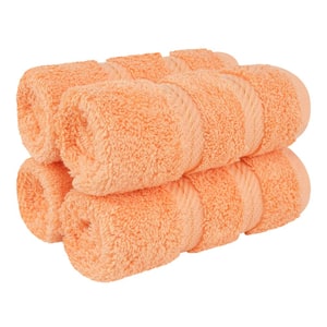 American Soft Linen Washcloth Set 100% Turkish Cotton 4 Piece Face Hand Towels for Bathroom and Kitchen - Malibu Peach