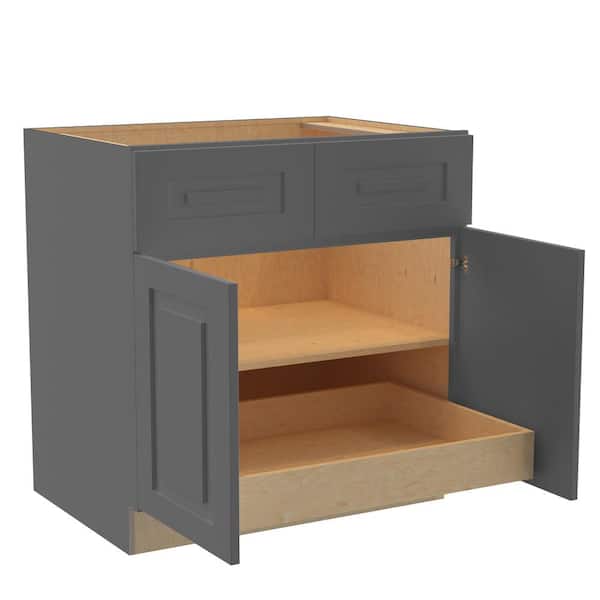 Home Decorators Collection Grayson 30 in. W x 24 in. D x 34.5 in. H Assembled Plywood Base Kitchen Cabinet in Deep Onyx with 2ROT Soft Close