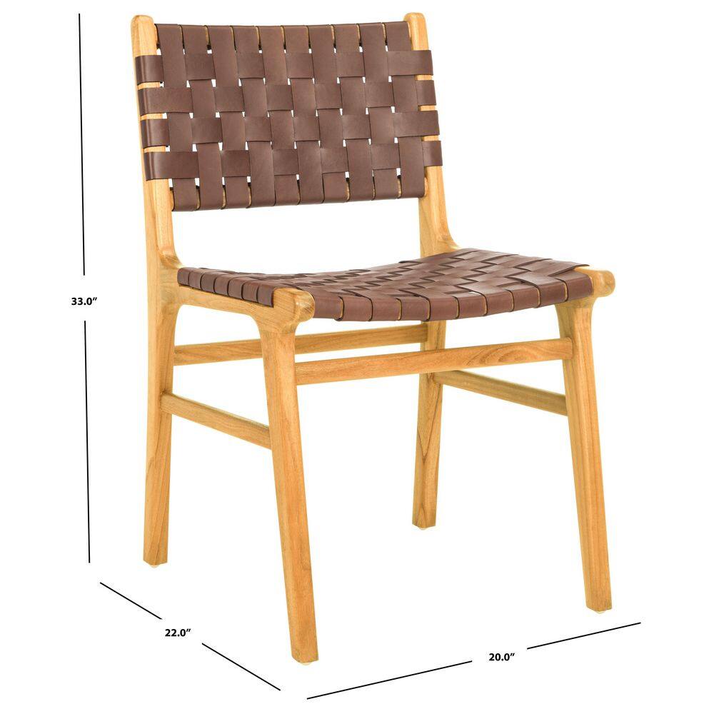 Cognac and Natural Woven Leather Side Chairs, Set of 2