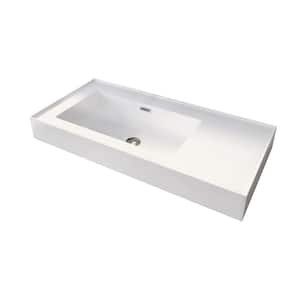 39.37 in. W x 18.9 in. D Stone Solid Surface Wall-Mounted Bathroom Vessel Sink with Chrome Drain