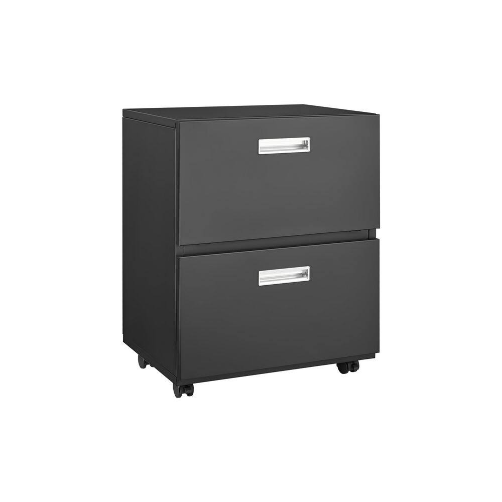 2 Drawer Black Metal 19.68 in. W Mobile File Cabinet