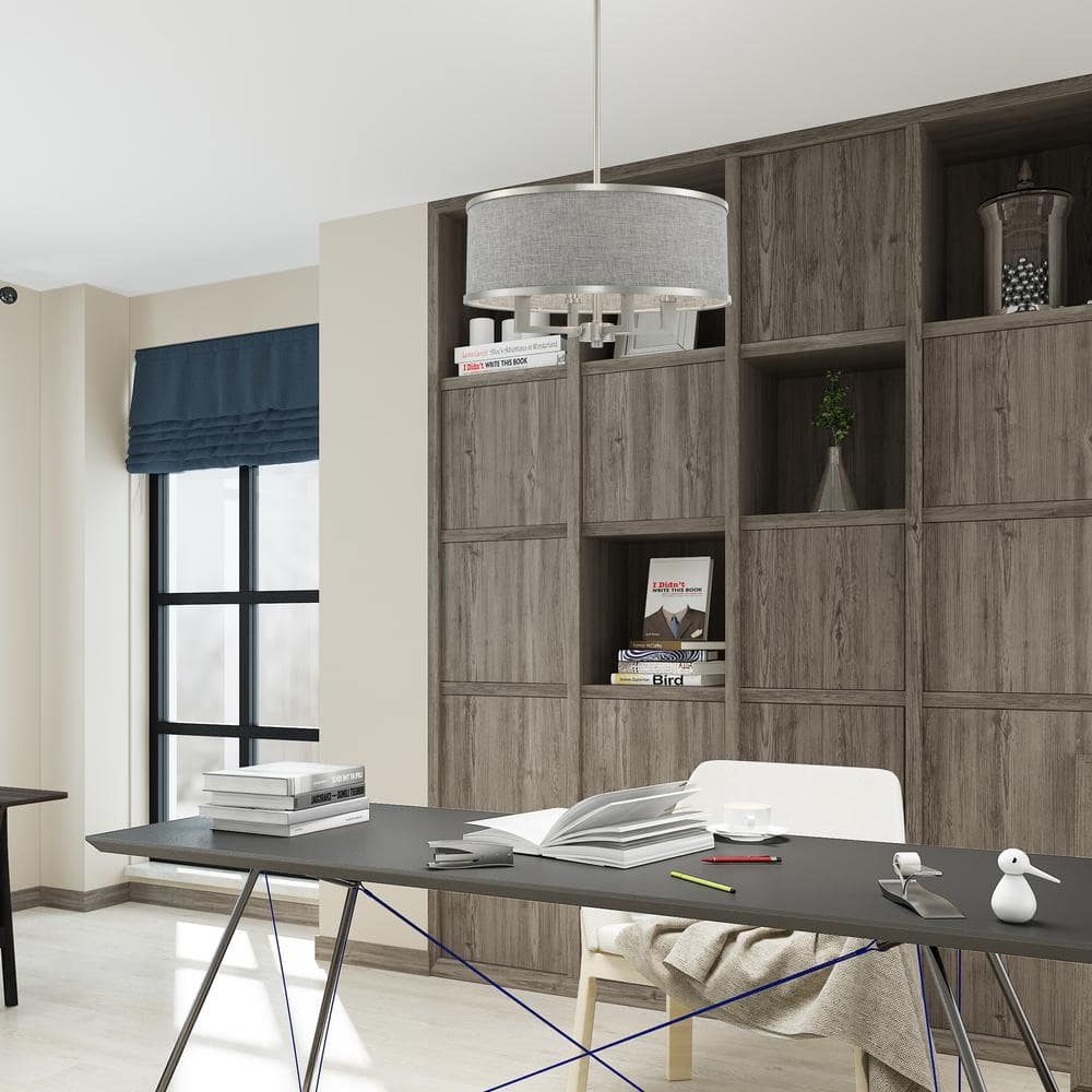 Brushed Nickel Mini Drum Chandelier with Gray Shade