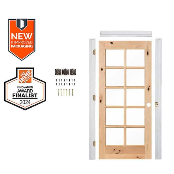 Krosswood Doors Assembly Required 36 in. x 80 in. Left-Hand 10-Lite Clear Glass Unfinished Alder Wood Interior Door Kit w/ Separate Jamb