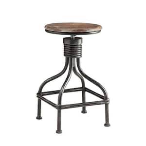 Vintage 19.7 in. H Brown and Black Metal Frame Swivel Counter Bar Stool with Round Seat