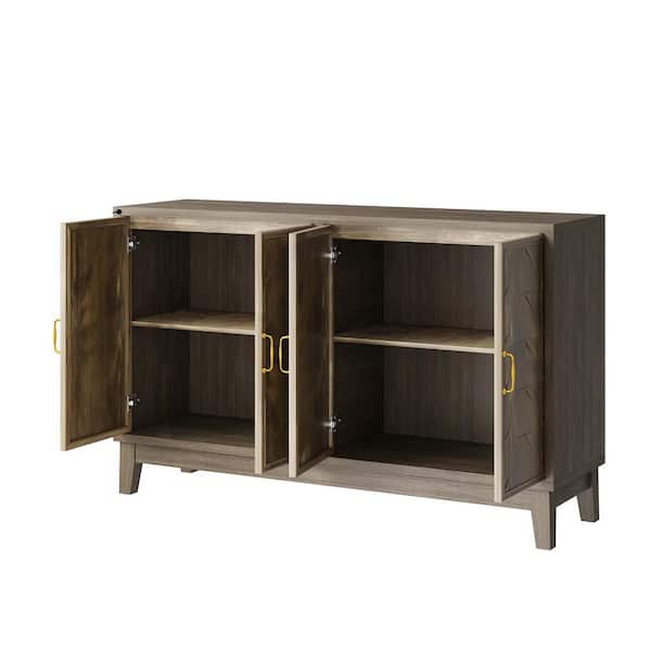 55.12 in. W x 15.75 in. D x 33.86 in. H Brown Linen Cabinet with 4 Doors and Adjustabel Shelves for Hallway Living Room