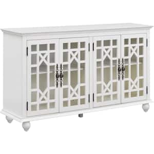 60.00 in. W x 15.70 in. D x 33.80 in. H Antique White Linen Cabinet Sideboard with Adjustable Height Shelves and 4-Doors