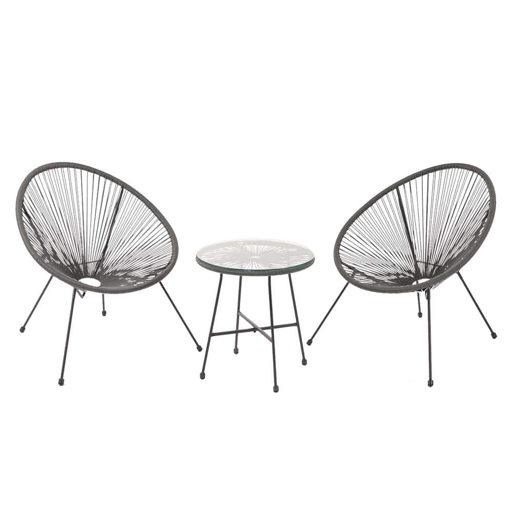 3-Piece Wicker Outdoor All Weather Weatherproof Outdoor Bistro Set in Gray