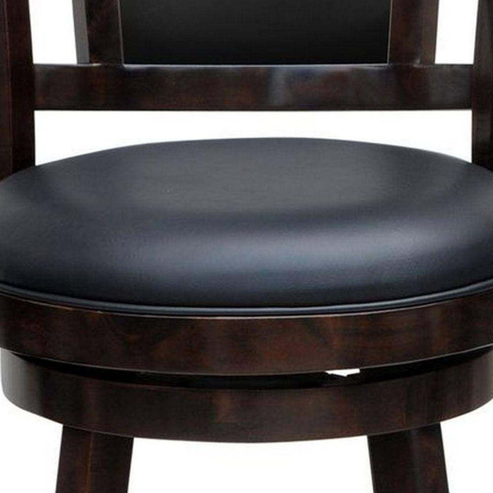 Elegant Dark Brown Swivel Counter Stool with Cushioned Leather Seat